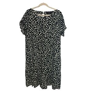 Cori-Lane‎ Polka Dot Midi Dress Womens XL Black White Short Sleeve Scoop Neck